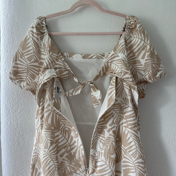 LOFT Womens Cream Linen Viscose Tropical Floral Tie Keyhole Back Dress Size 12 - Picture 9 of 13